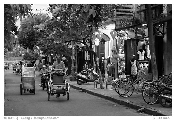 Street at dusk. Hoi An, Vietnam (black and white)