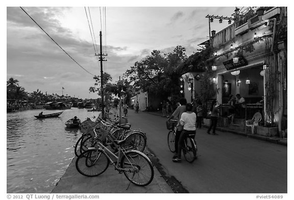 Waterfront at dusk. Hoi An, Vietnam (black and white)