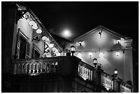 House with lanterns and moon. Hoi An, Vietnam (black and white)