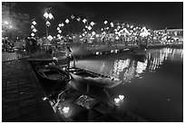 Cam Nam bridge on lantern festival night. Hoi An, Vietnam (black and white)