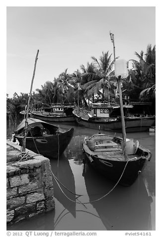 Fishing boats, Cam Kim Village. Hoi An, Vietnam (black and white)