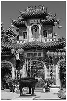 Hanging paper lanterns in Quan Cong temple. Hoi An, Vietnam ( black and white)