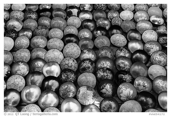 Decorated bowls for sale. Hoi An, Vietnam (black and white)