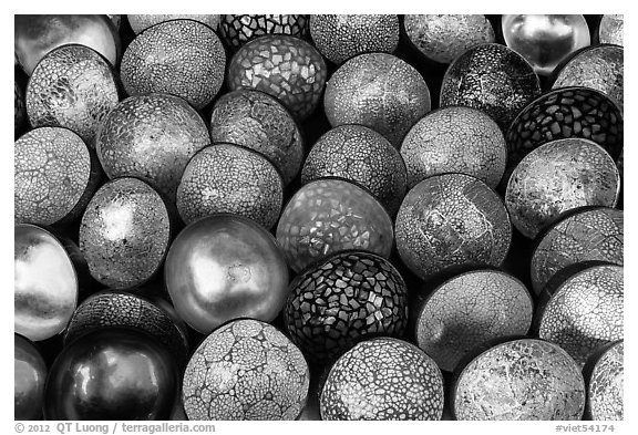 Multicolored decorated bowls. Hoi An, Vietnam (black and white)