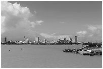 River and city skyline. Da Nang, Vietnam (black and white)