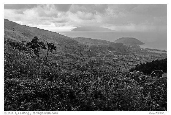 View from Hai Van pass in rainy weather, Bach Ma National Park. Vietnam (black and white)