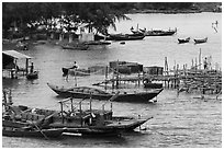 Boats and piers. Vietnam (black and white)
