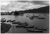 Fishing village, stormy evening. Vietnam (black and white)