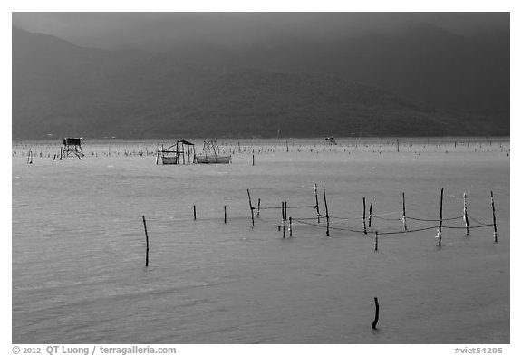 Fish traps in lagoon. Vietnam