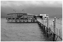 Restaurant on stilts, Lang Co lagoon. Vietnam ( black and white)