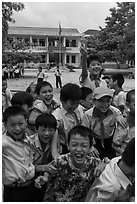 Schoolchildren during recess. Vietnam (black and white)