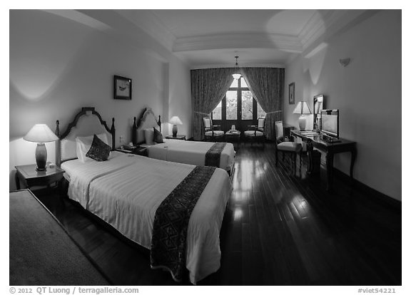 Saigon Morin Hotel guestroom. Hue, Vietnam (black and white)