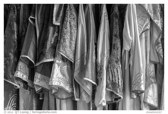 Silk robes, imperial citadel. Hue, Vietnam (black and white)