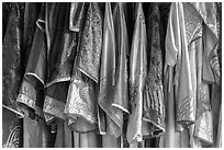 Silk robes, imperial citadel. Hue, Vietnam (black and white)