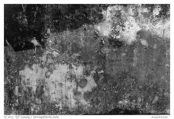 Weathered wall with bullet holes, citadel. Hue, Vietnam (black and white)