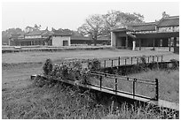 Palaces and grassy grounds, imperial citadel. Hue, Vietnam ( black and white)