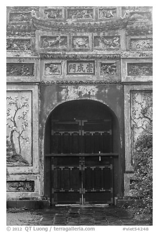 Decorated gate, imperial citadel. Hue, Vietnam (black and white)
