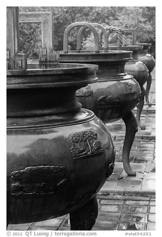 Row of urns, imperial citadel. Hue, Vietnam (black and white)