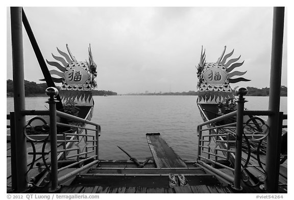 Perfume River seen from Dragon boat. Hue, Vietnam (black and white)