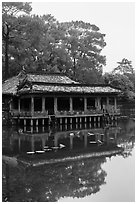 Pavilion on stilts and Luu Khiem Lake, Tu Duc Mausoleum. Hue, Vietnam (black and white)