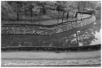 Walkway, Luu Khiem Lake arm, and stone fence, Tu Duc Tomb. Hue, Vietnam (black and white)