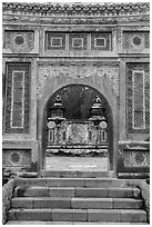 Emperor Tu Duc tomb seen through gate, Tu Duc Tomb. Hue, Vietnam (black and white)