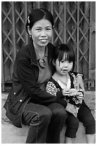 Girl and mother, Thanh Toan. Hue, Vietnam (black and white)