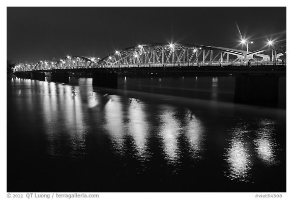 Trang Tien Bridge by night. Hue, Vietnam (black and white)