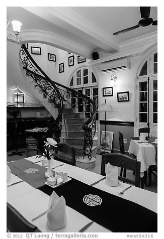 Les Jardins de la Carambole restaurant. Hue, Vietnam (black and white)
