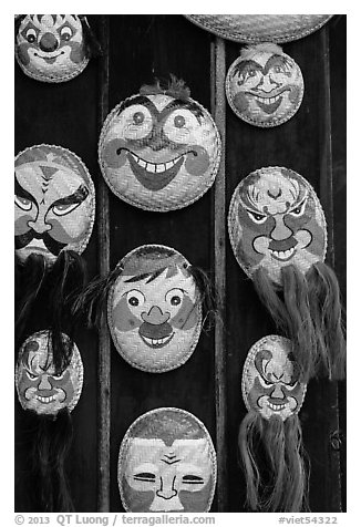 Painted baskets, Temple of the Litterature. Hanoi, Vietnam (black and white)