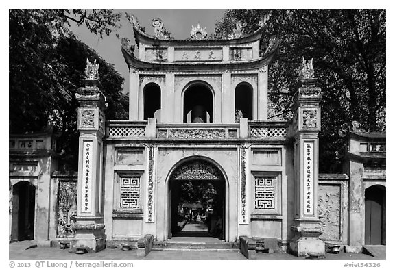 Entrance gate, Temple of the Litterature. Hanoi, Vietnam (black and white)