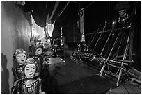 Water puppet theater backstage, Thang Long Theatre. Hanoi, Vietnam (black and white)