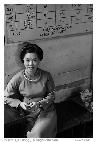 Water puppet musician backstage, Thang Long Theatre. Hanoi, Vietnam (black and white)