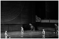 Water puppets and puppeters, Thang Long Theatre. Hanoi, Vietnam ( black and white)