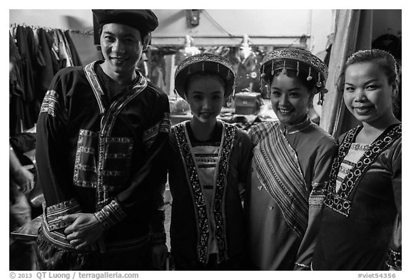 Water puppet artists backstage, Thang Long Theatre. Hanoi, Vietnam (black and white)