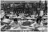 Workers in embroidery factory. Vietnam (black and white)