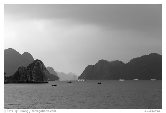 Approaching rain. Halong Bay, Vietnam (black and white)