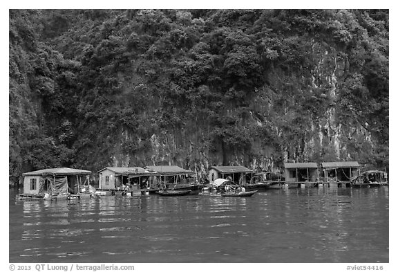 Vung Vieng fishing village. Halong Bay, Vietnam (black and white)