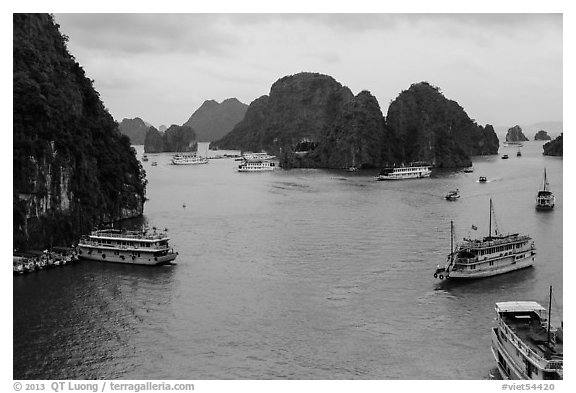 Tour boats and islands from above. Halong Bay, Vietnam