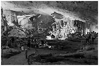 Huge underground chamber, Sung Sot Cave. Halong Bay, Vietnam (black and white)