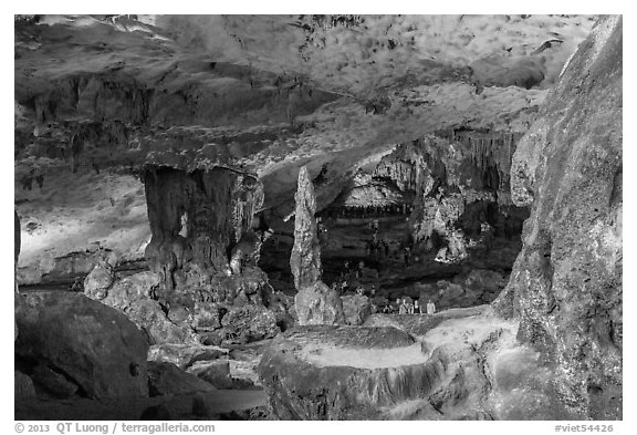 Multicolored lights, Surprise Cave. Halong Bay, Vietnam (black and white)