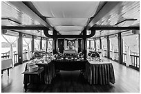 Tour boat dining room. Halong Bay, Vietnam ( black and white)