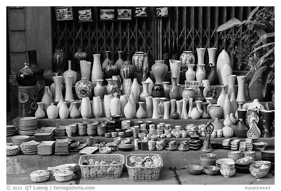 Ceramics for sale. Bat Trang, Vietnam (black and white)