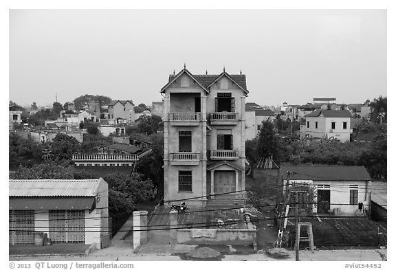 New countryside houses. Bat Trang, Vietnam (black and white)