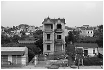 New countryside houses. Bat Trang, Vietnam (black and white)