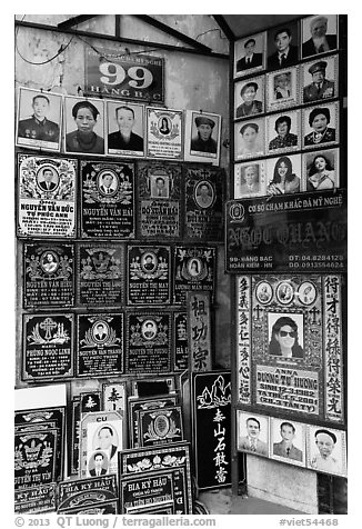 Marble plates to be used on tombs, old quarter. Hanoi, Vietnam (black and white)