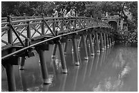 The Huc Bridge leading to Jade Island. Hanoi, Vietnam (black and white)