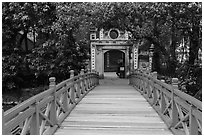 Huc Bridge leading to Ngoc Son Temple. Hanoi, Vietnam (black and white)