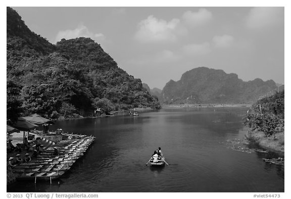 Wharf on Sao Khe River, Trang An. Ninh Binh,  Vietnam (black and white)
