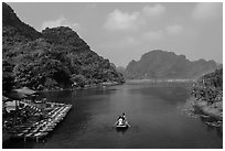 Wharf on Sao Khe River, Trang An. Ninh Binh,  Vietnam (black and white)